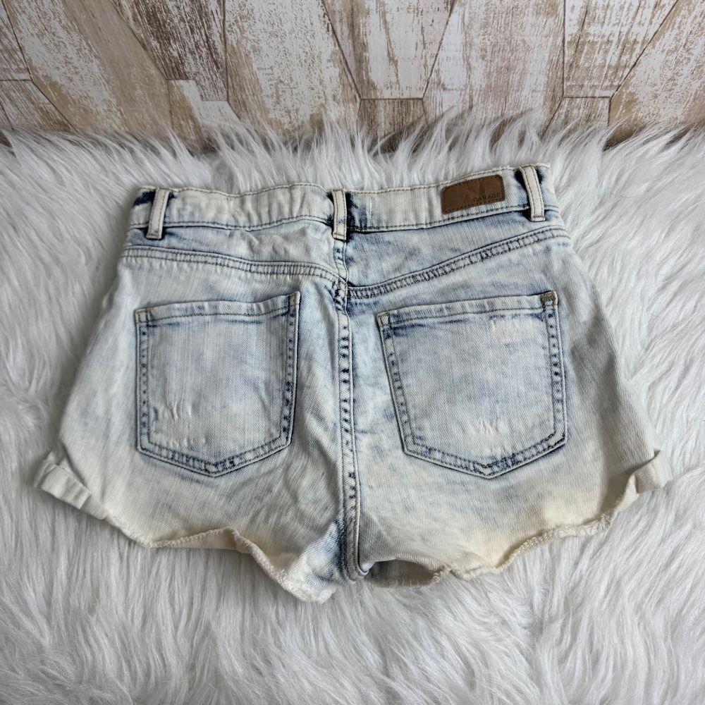 Garage Retro High Waist Acid Wash Denim Shorts Rolled Cuff‎ Distressed Size 1